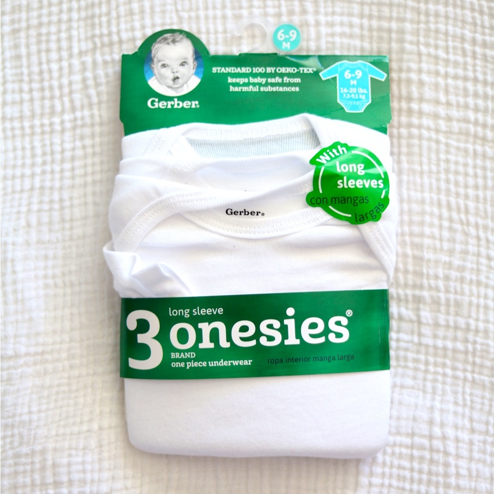 Gerber 3 pack white onesies 6-9 months